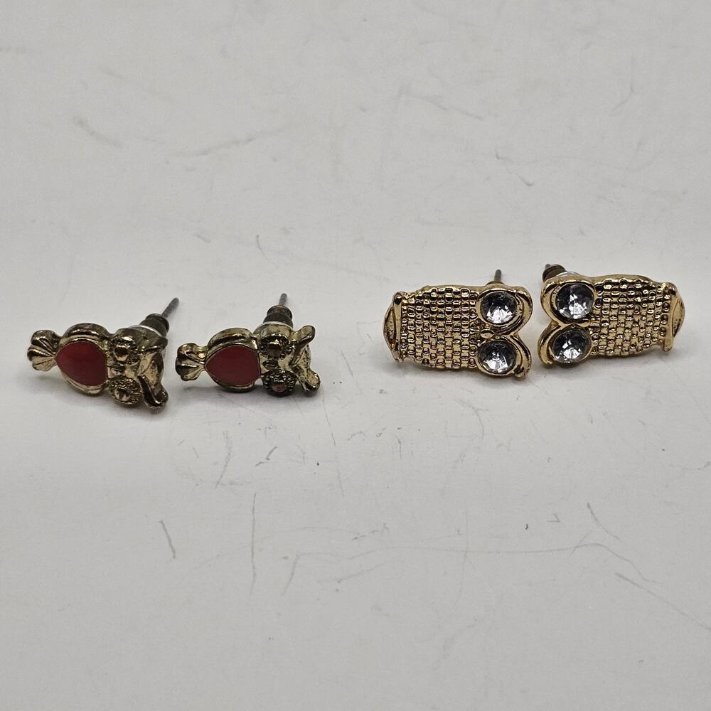 Vintage Pair Gold Tone Owl Post Earrings